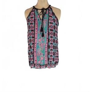 Tolani Silk Sleeveless Halter Top with Colorful Pattern